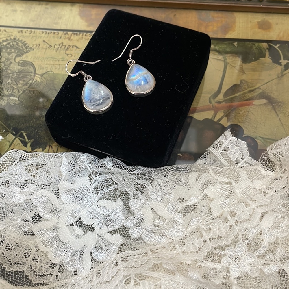 Sterling Moon Stone Earrings